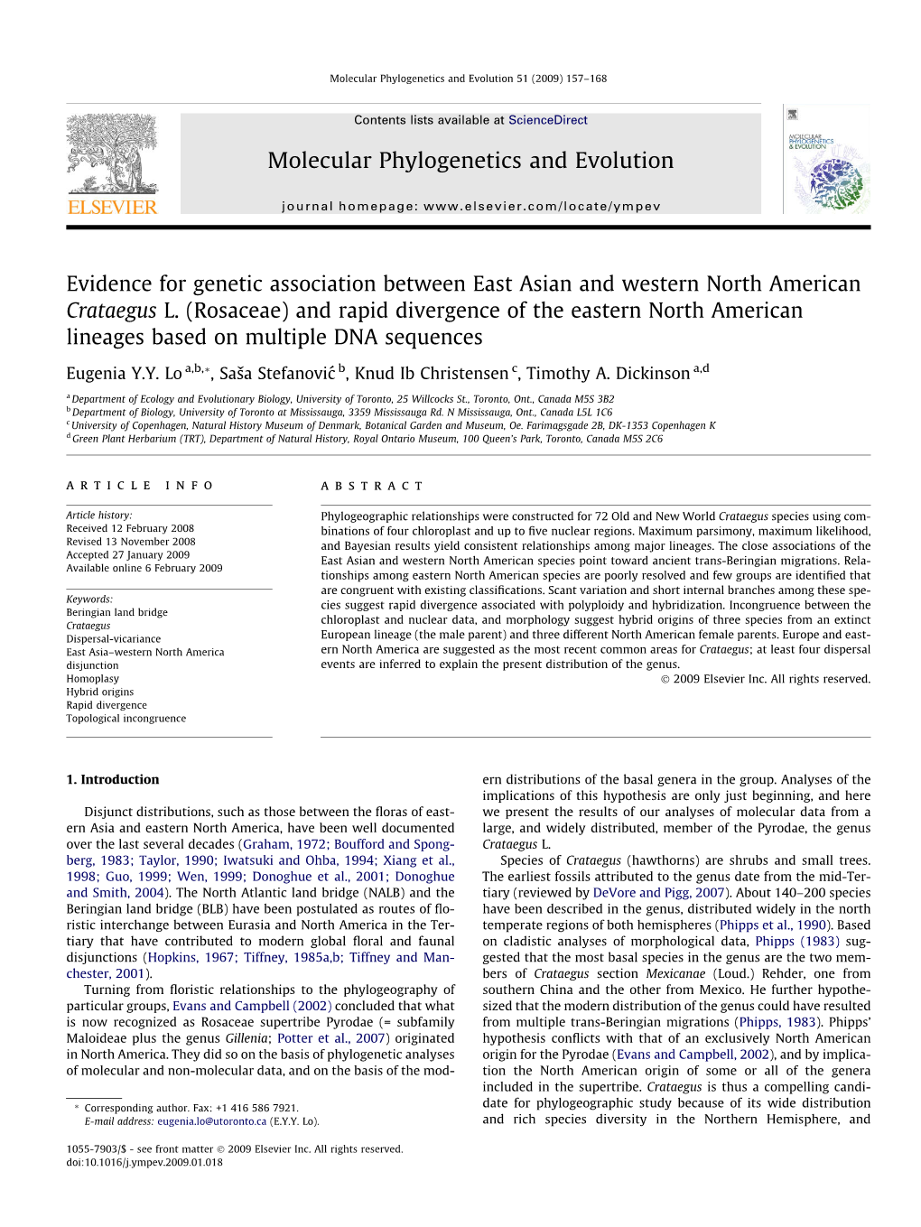 Evidence for Genetic Association Between East Asian and Western North American Crataegus L