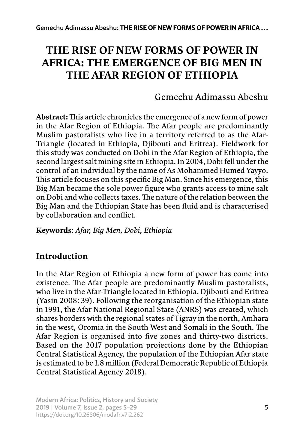 The Emergence of Big Men in the Afar Region of Ethiopia