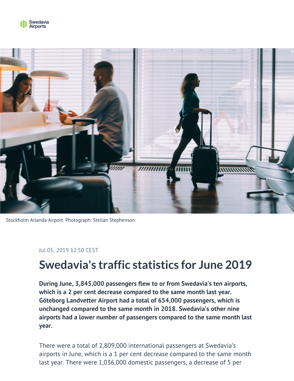 Swedavia's Traffic Statistics for June 2019