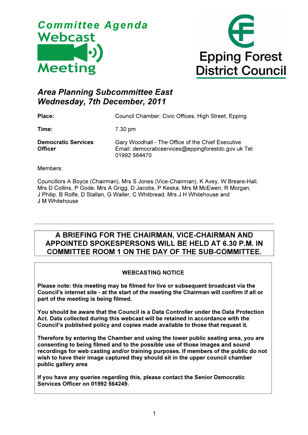 Area Planning Subcommittee East Wednesday, 7Th December, 2011