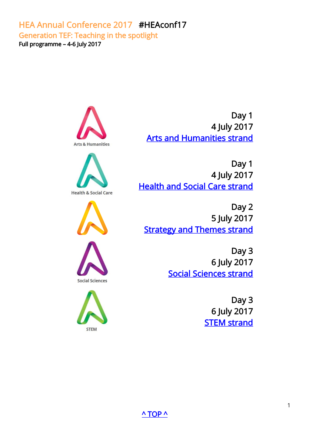 HEA Annual Conference 2017 #Heaconf17 Day 1 4 July 2017 Arts