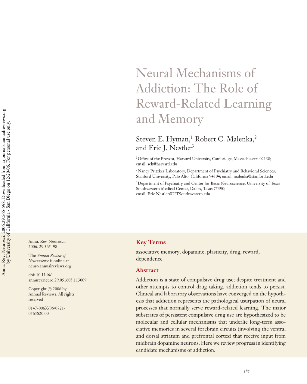 Neural Mechanisms of Addiction: the Role of Reward-Related Learning and Memory