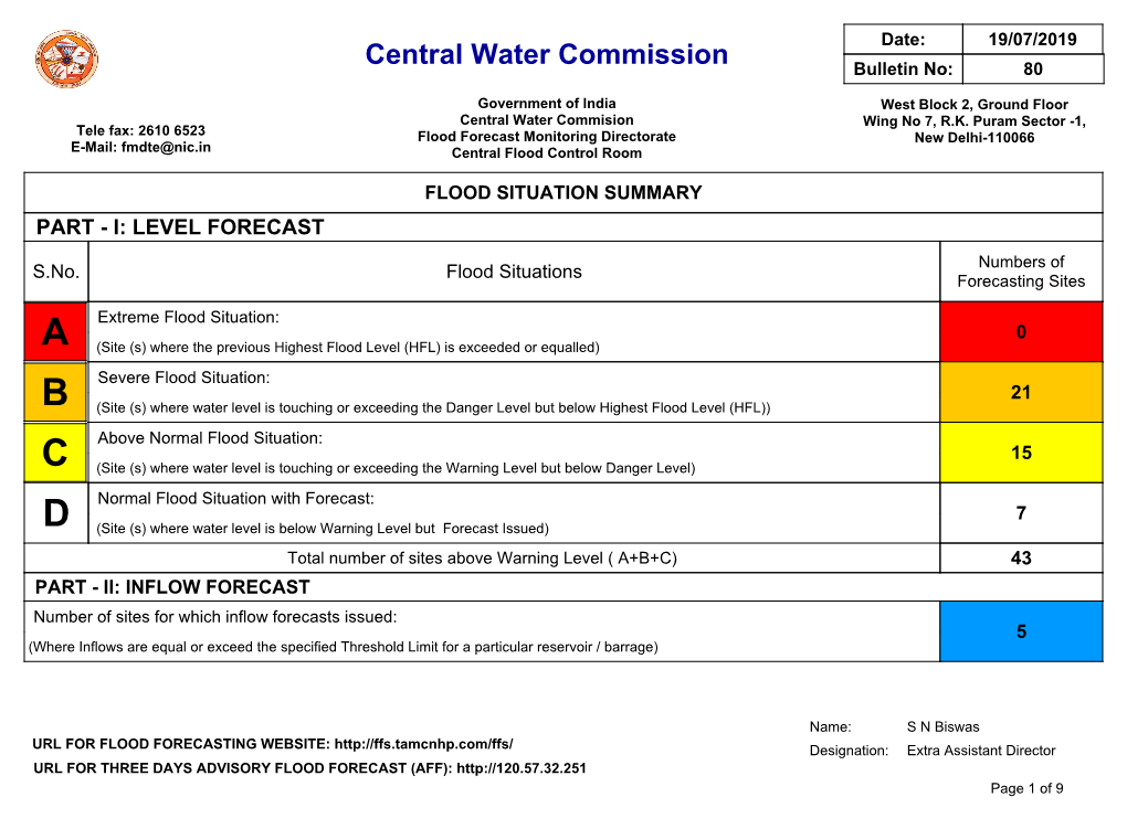 Central Water Commission Bulletin No: 80