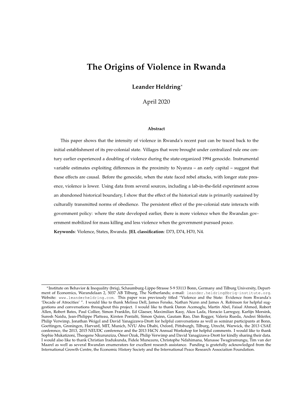 The Origins of Violence in Rwanda