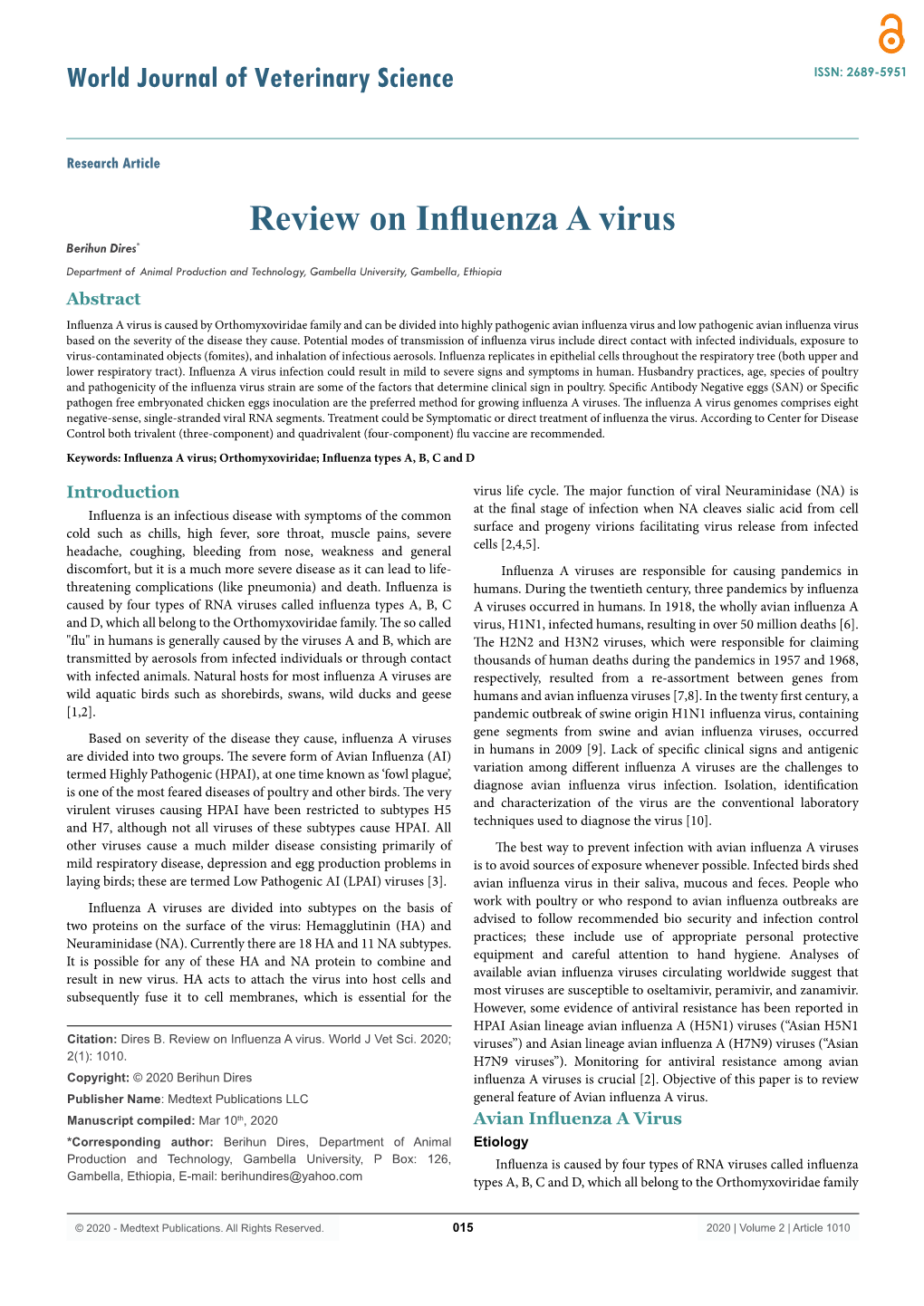 Review on Influenza a Virus