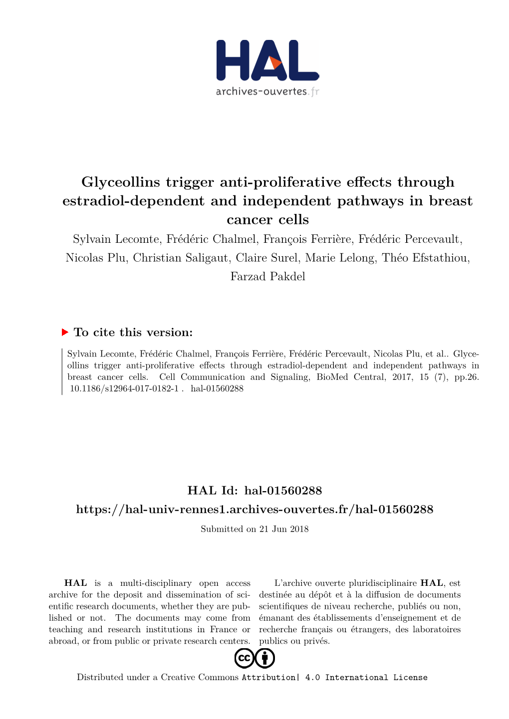 Glyceollins Trigger Anti-Proliferative Effects Through