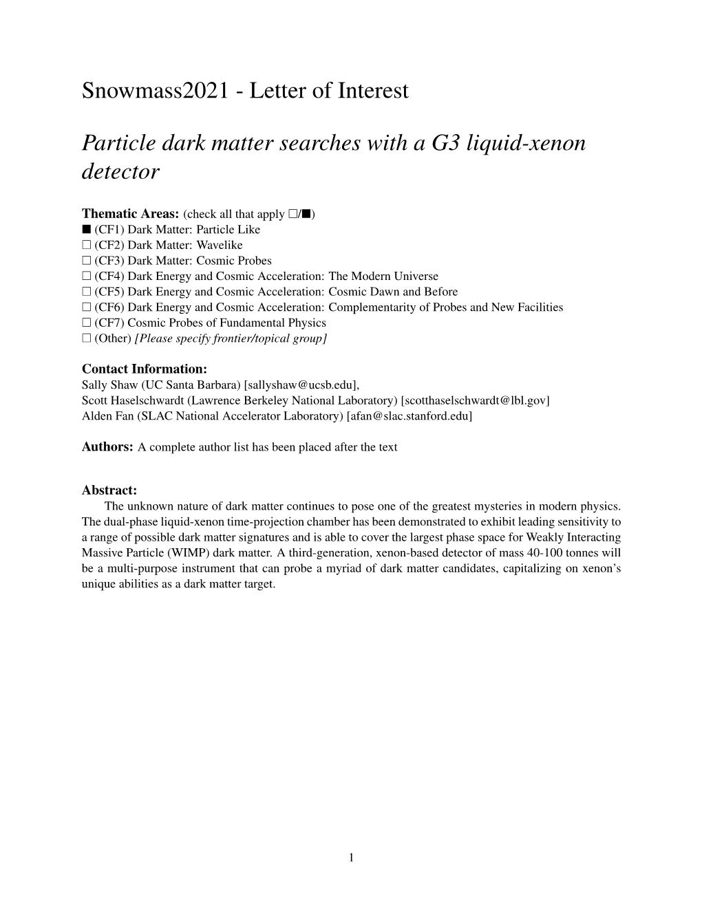 Letter of Interest Particle Dark Matter Searches with a G3 Liquid-Xenon