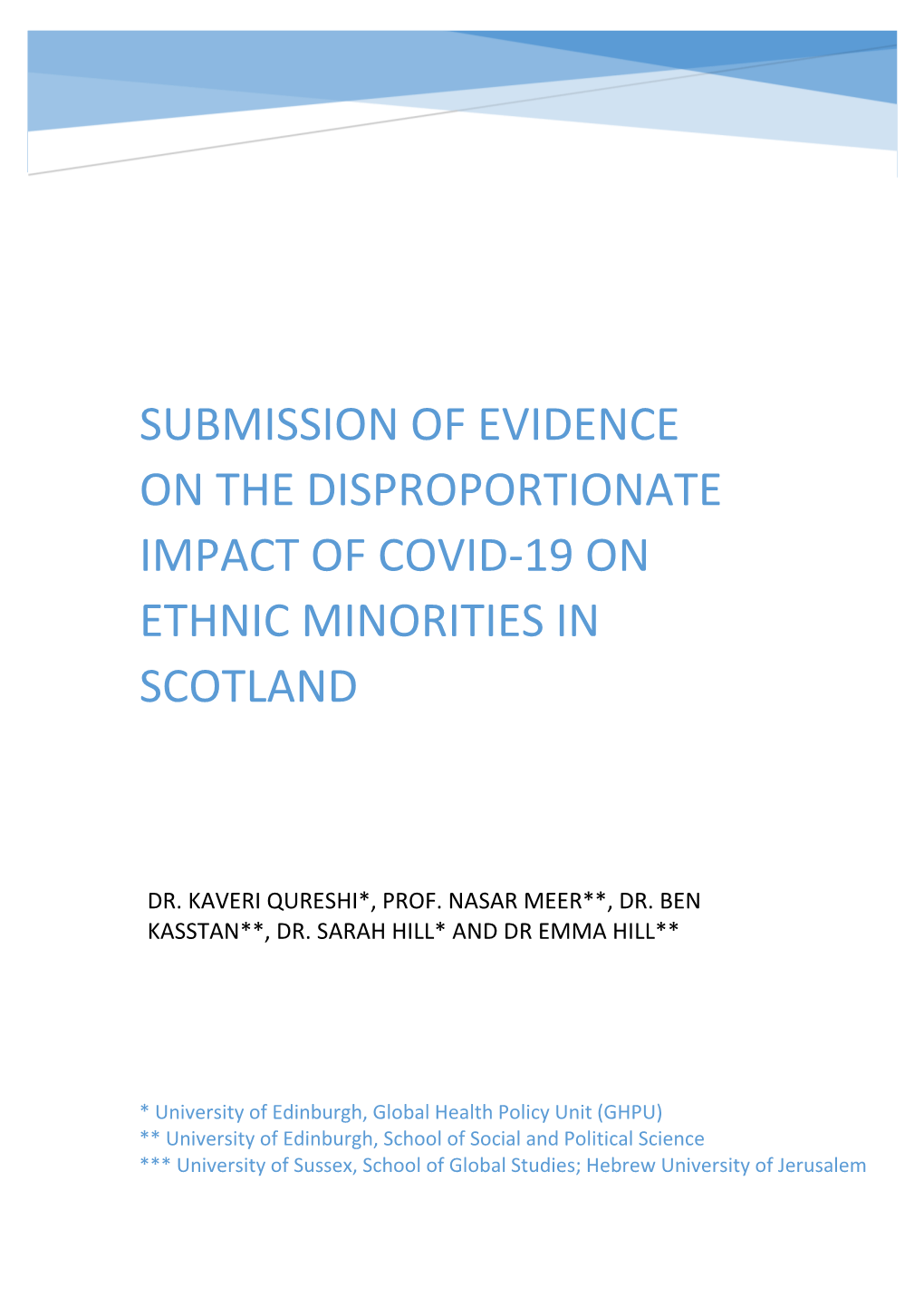 Submission of Evidence on the Disproportionate Impact of Covid-19 on Ethnic Minorities in Scotland