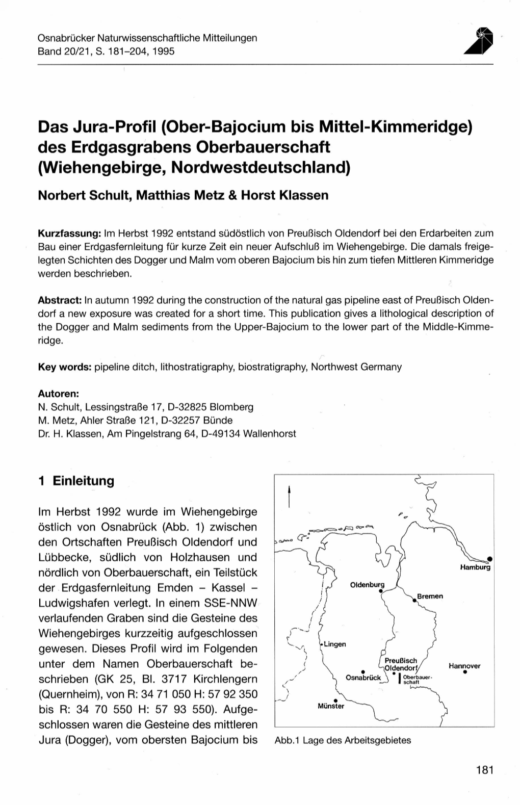 Das Jura-Profil (Ober-Bajocium Bis Mittel-Kimmeridge) Des Erdgasgrabens Oberbauerschaft (Wiehengebirge, Nordwestdeutschland) •