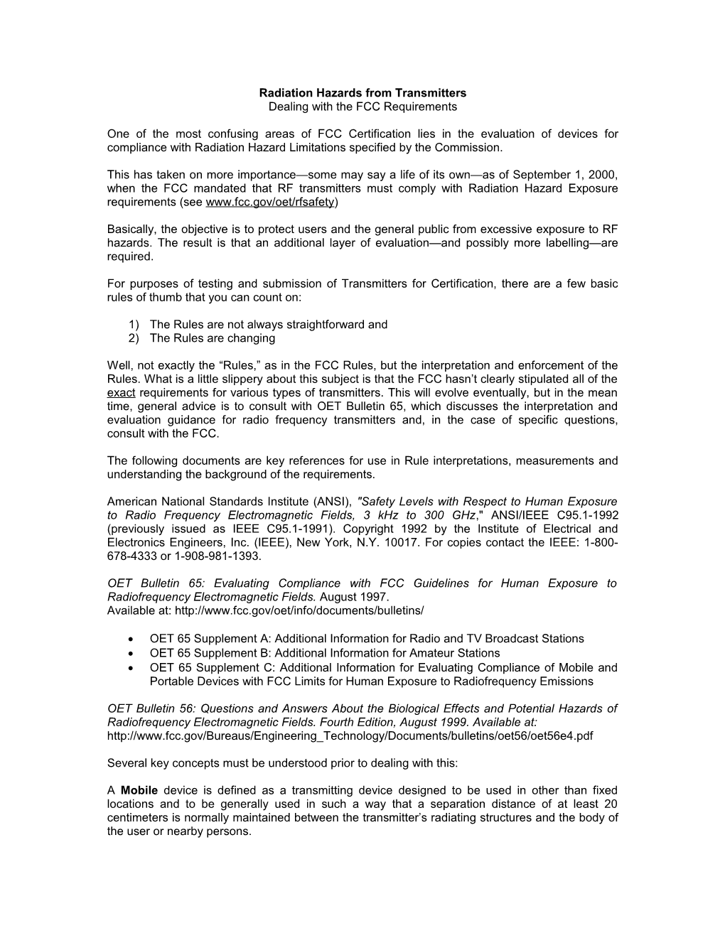 Radiation Hazards From Transmitters