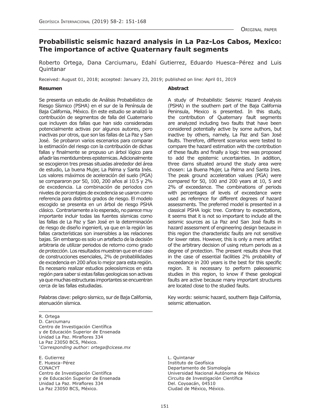 Probabilistic Seismic Hazard Analysis in La Paz-Los Cabos, Mexico: the Importance of Active Quaternary Fault Segments