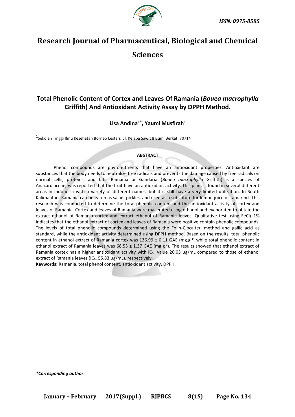 Bouea Macrophylla Griffith) and Antioxidant Activity Assay by DPPH Method