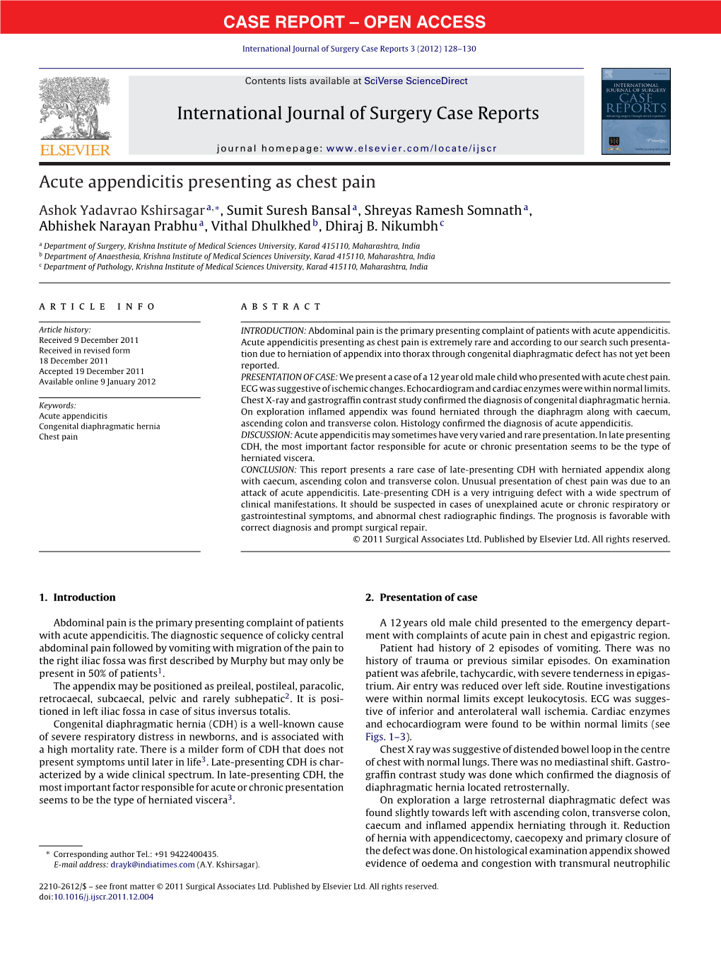 Acute Appendicitis Presenting As Chest Pain