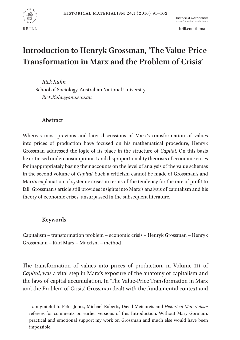 Introduction to Henryk Grossman, ‘The Value-Price Transformation in Marx and the Problem of Crisis’