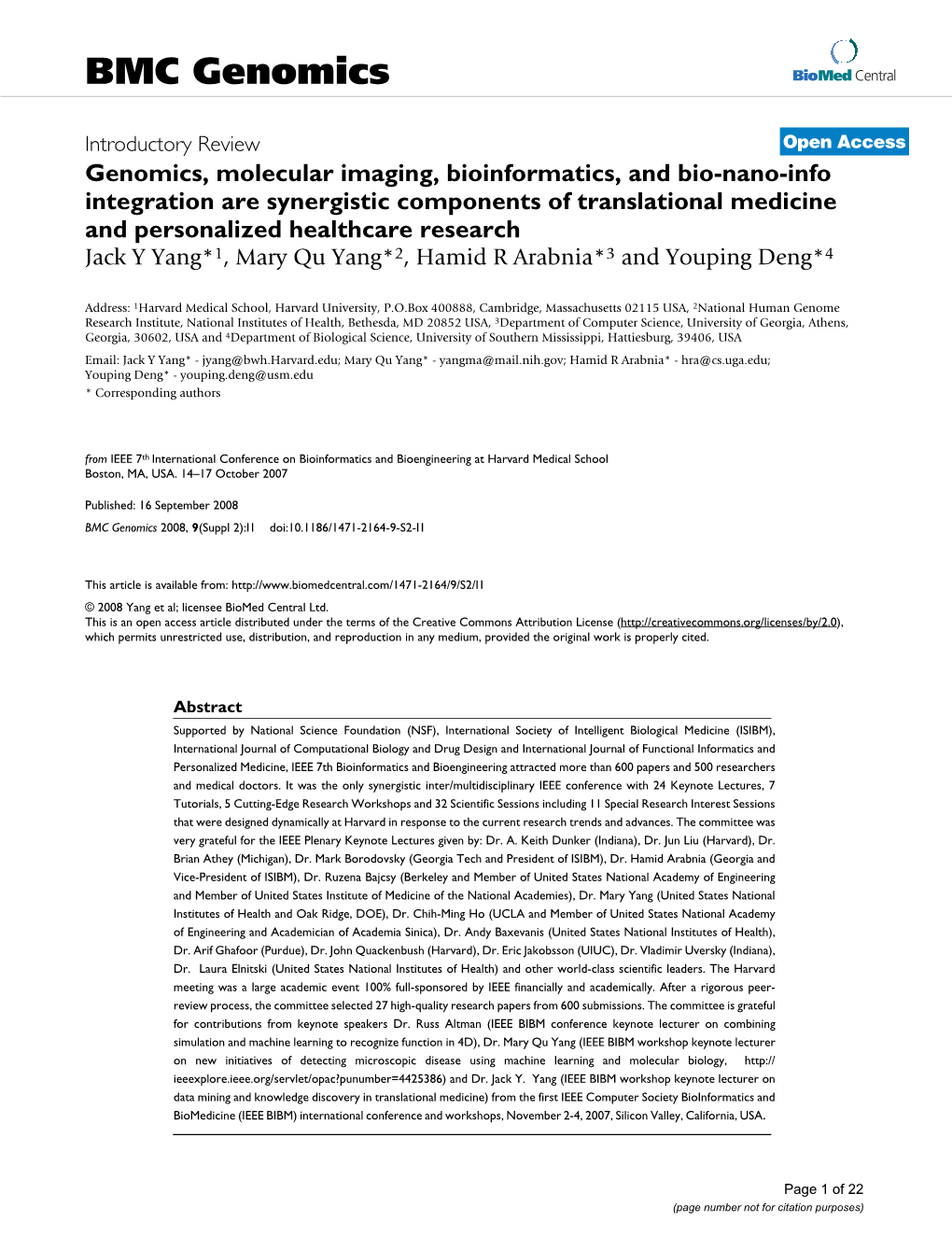 Genomics, Molecular Imaging, Bioinformatics, and Bio-Nano-Info