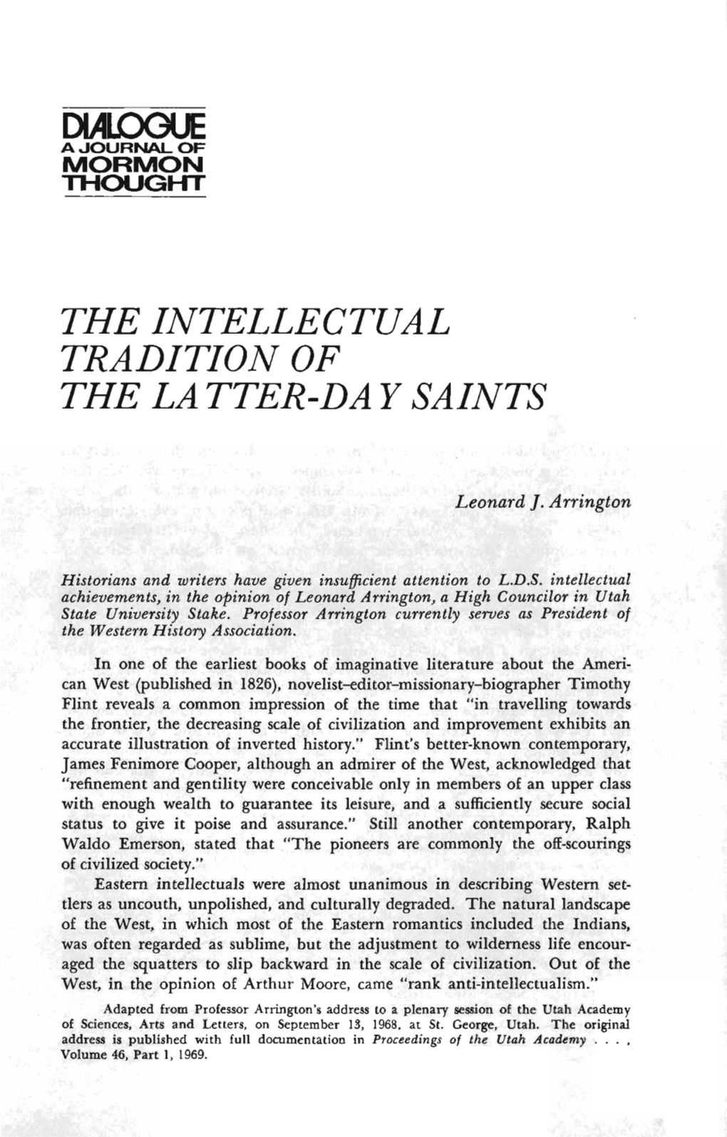 The Intellectual Tradition of the La Tter-Da Y Saints