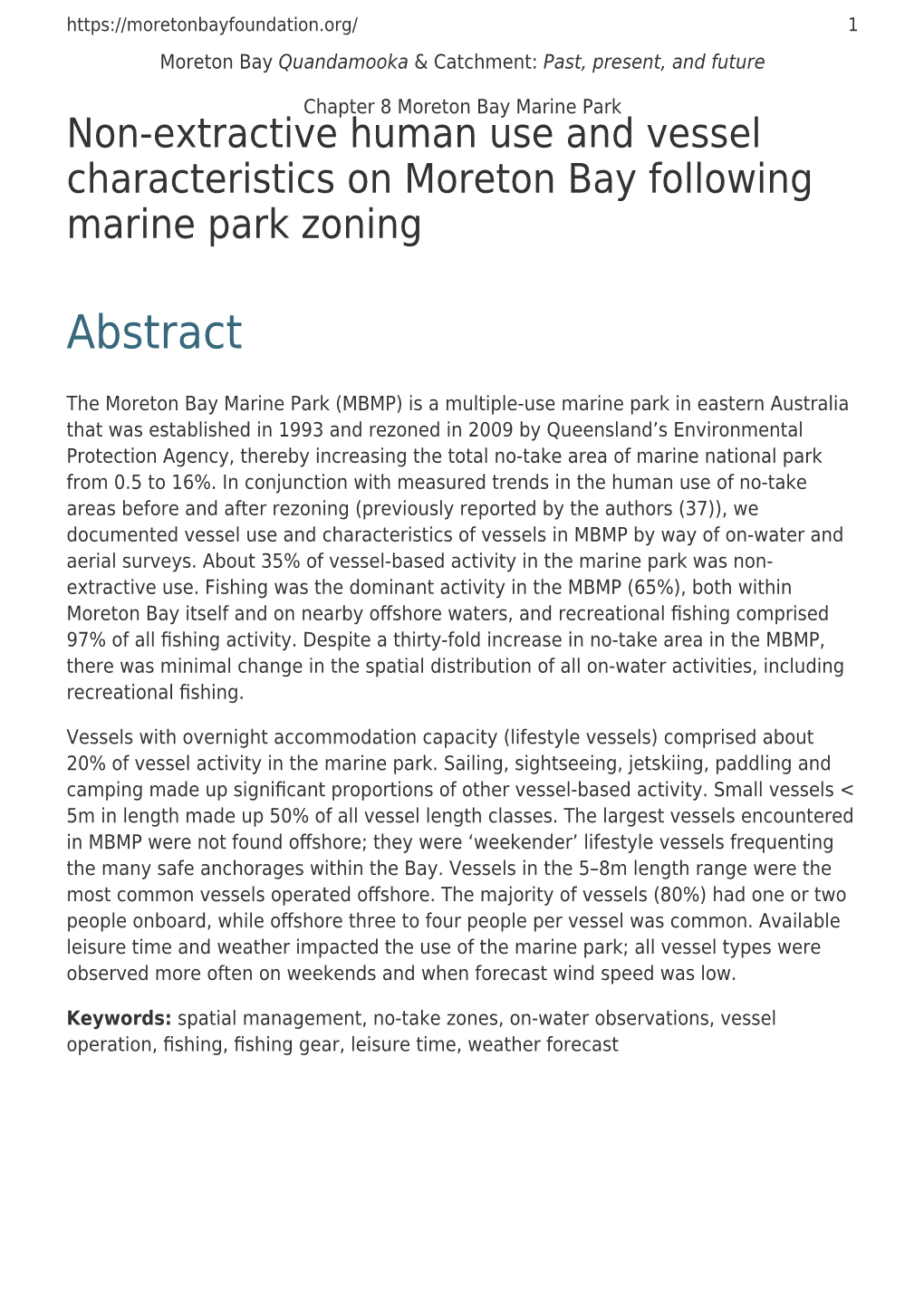 Non-Extractive Human Use and Vessel Characteristics on Moreton Bay Following Marine Park Zoning