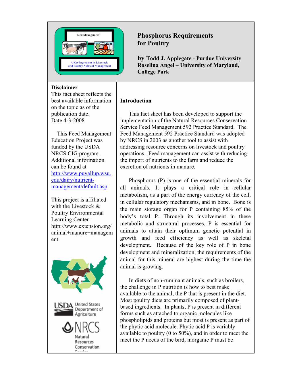 Phosphorus Requirements for Poultry