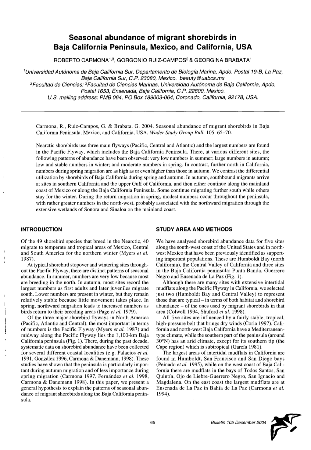 Seasonal Abundance of Migrant Shorebirds in Baja California Peninsula, Mexico, and California, USA