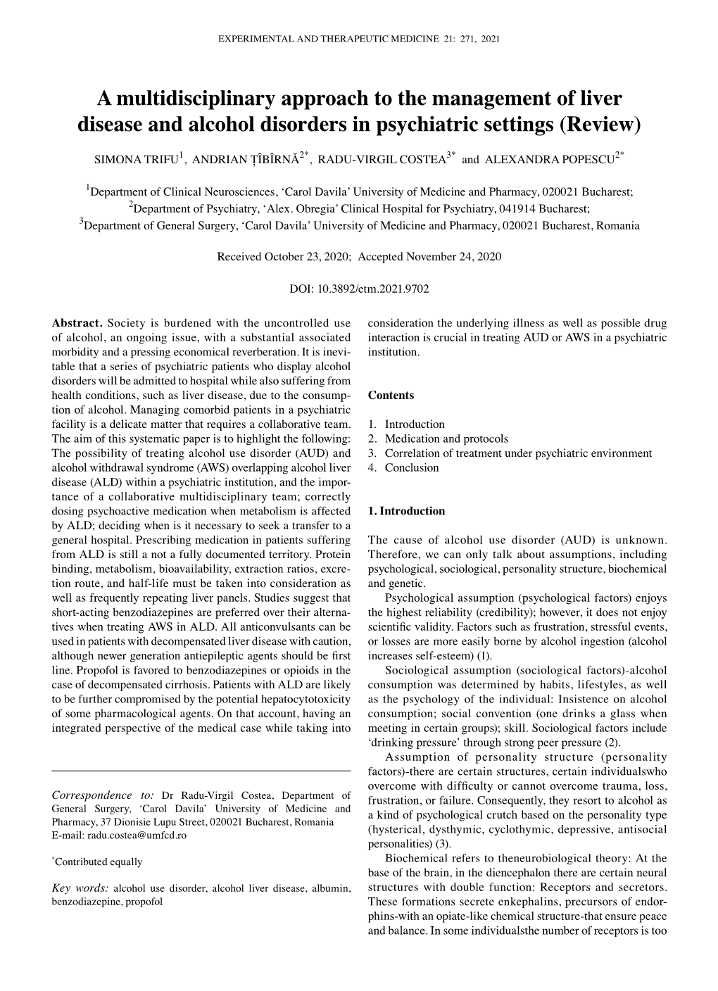 A Multidisciplinary Approach to the Management of Liver Disease and Alcohol Disorders in Psychiatric Settings (Review)