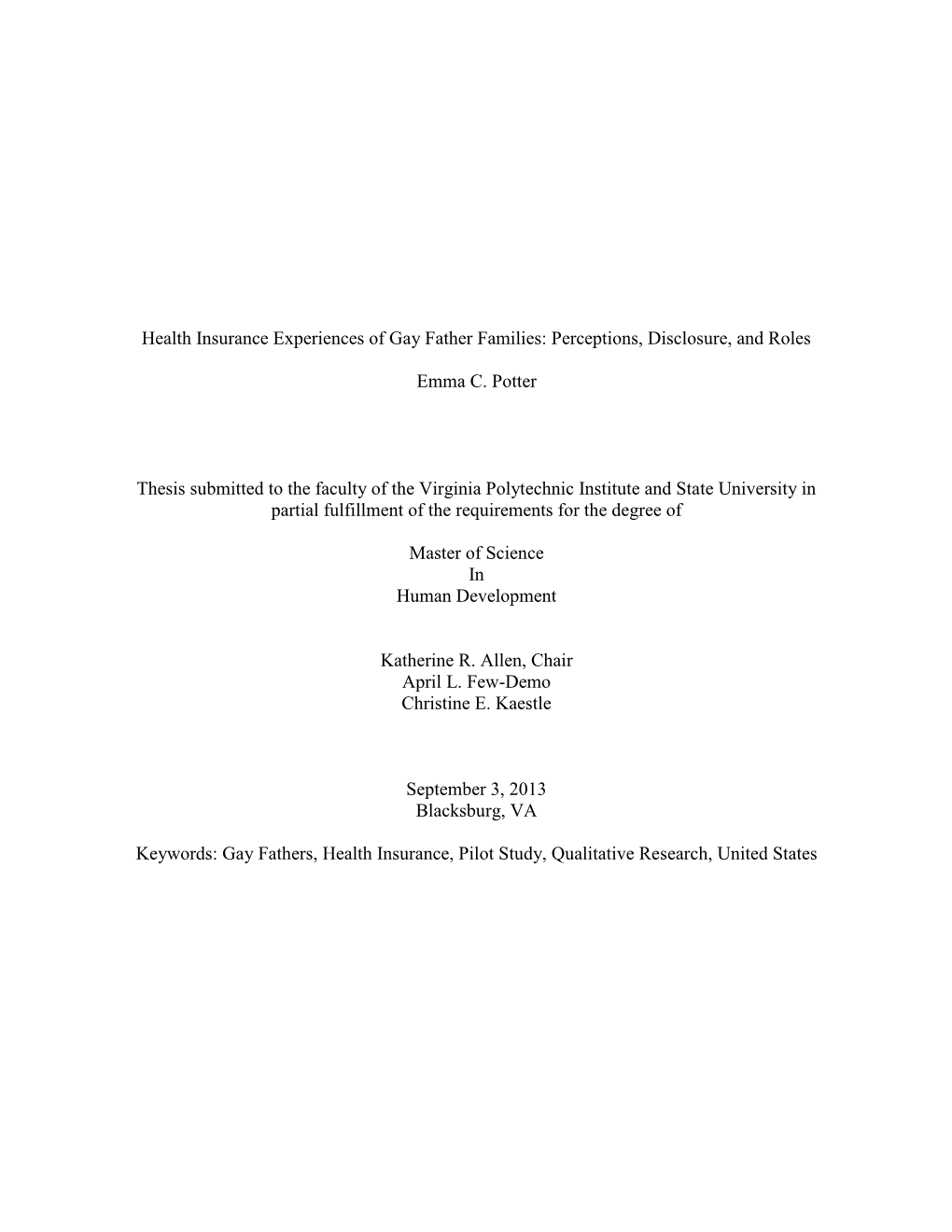 Health Insurance Experiences of Gay Father Families: Perceptions, Disclosure, and Roles