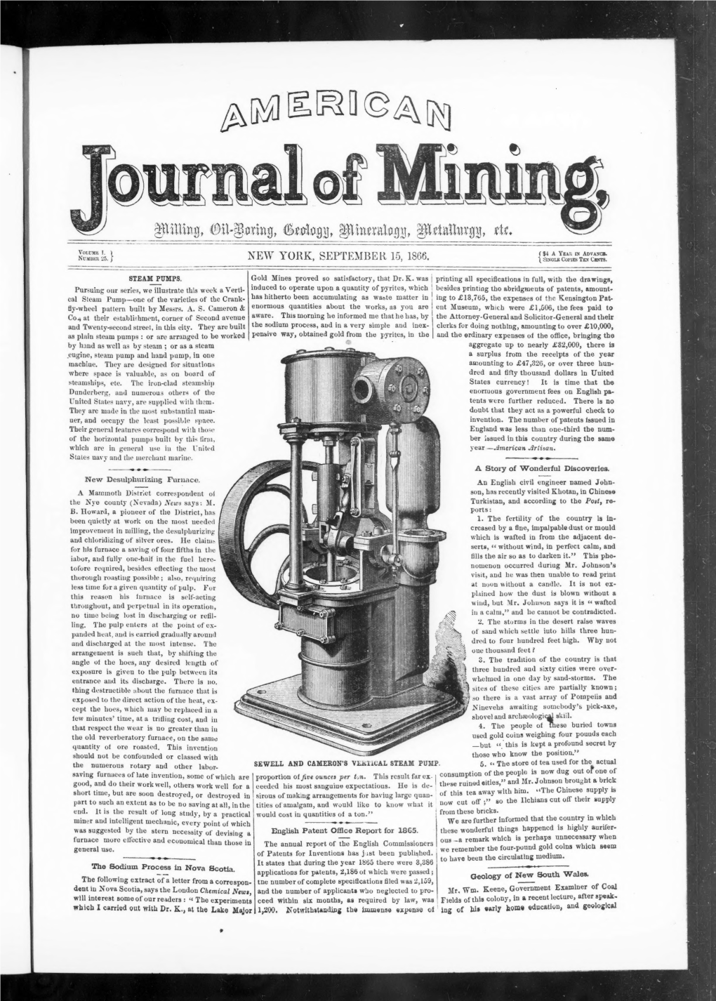 American Journal of Mining 1866-09-15: Vol 1 Iss 25