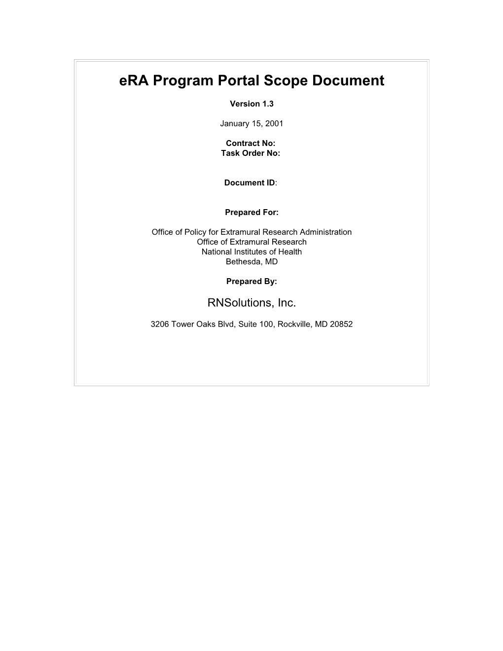 Era Program Portal Scope Document