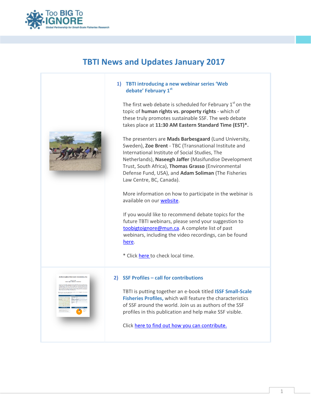 TBTI News and Updates January 2017