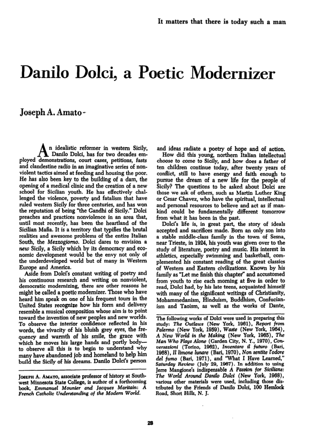 Danilo Dolci, a Poetic Modernizer