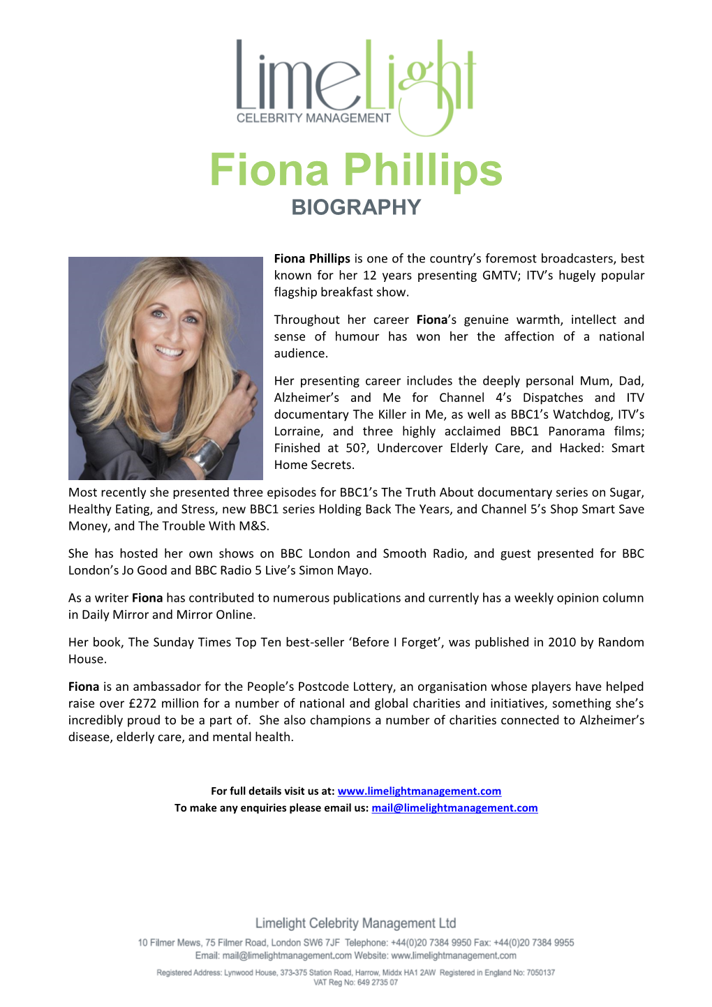 Fiona Phillips BIOGRAPHY