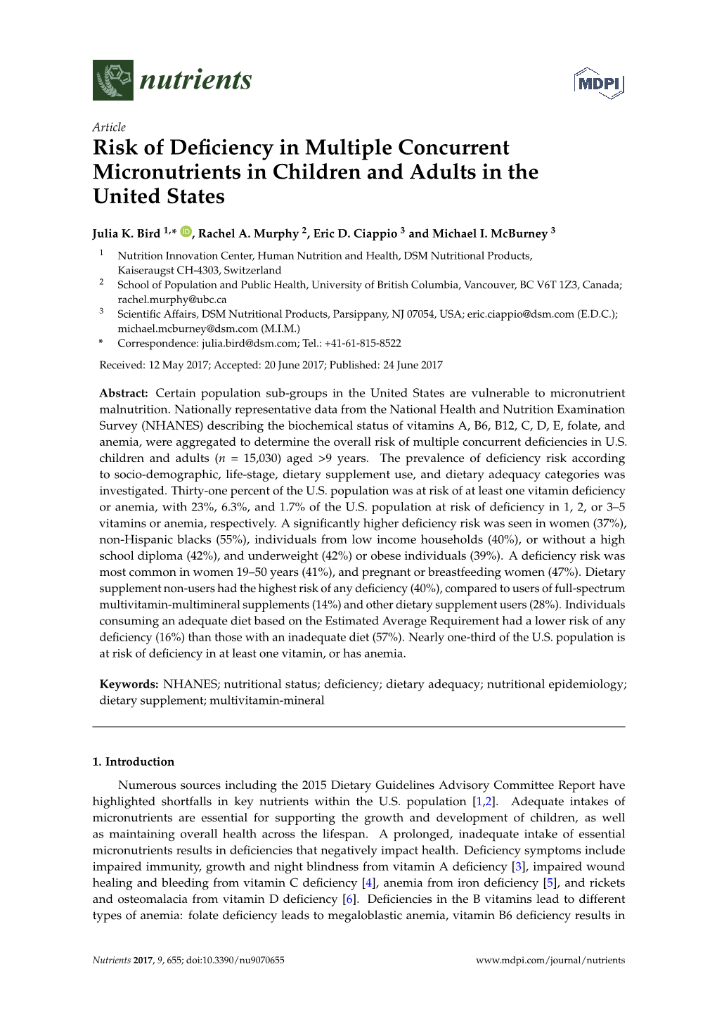 Risk of Deficiency in Multiple Concurrent Micronutrients In