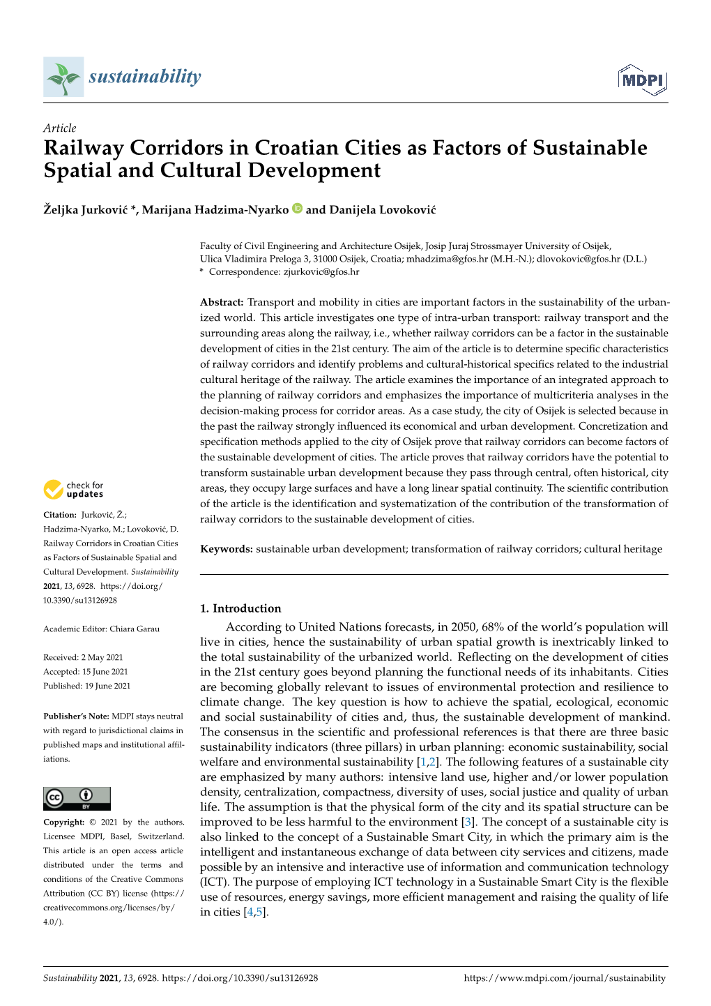 Railway Corridors in Croatian Cities As Factors of Sustainable Spatial and Cultural Development
