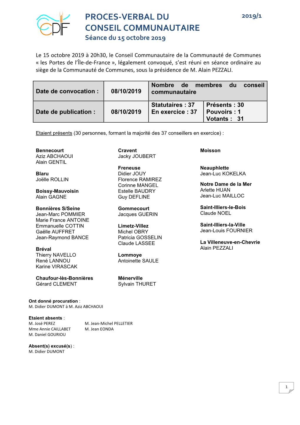 Proces-Verbal Du Conseil Communautaire