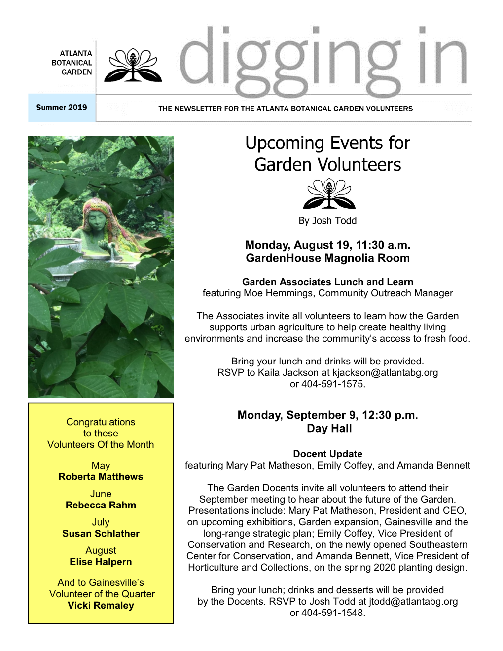 Upcoming Events for Garden Volunteers