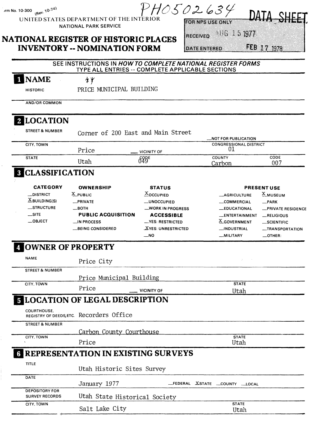 Classification Location of Legal Description