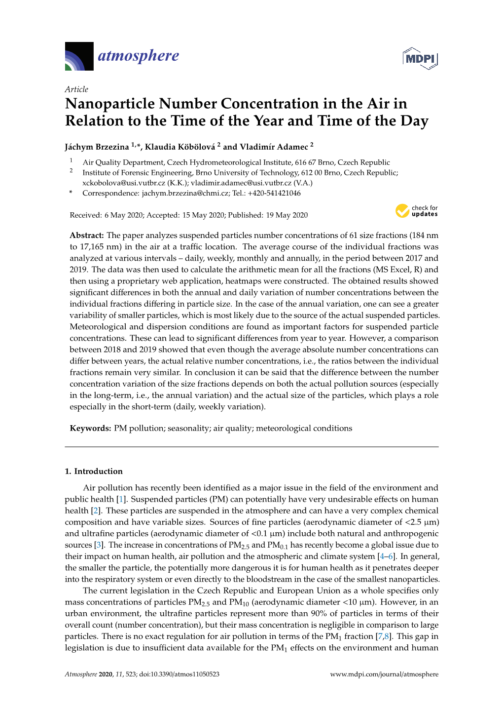 Nanoparticle Number Concentration in the Air in Relation to the Time of the Year and Time of the Day