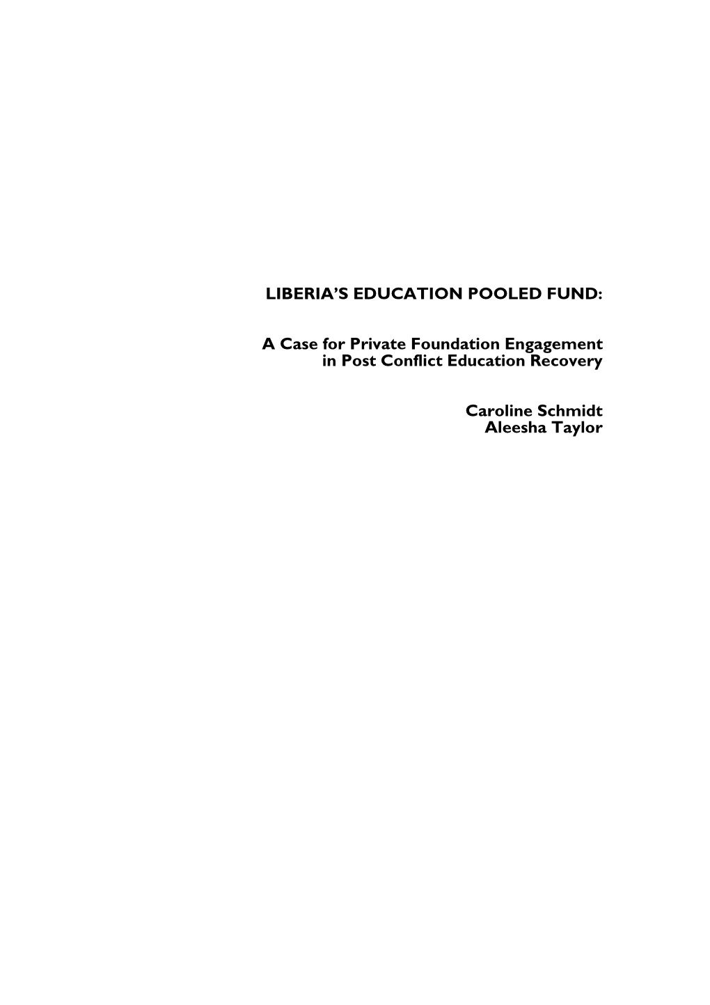 Liberia's Education Pooled Fund