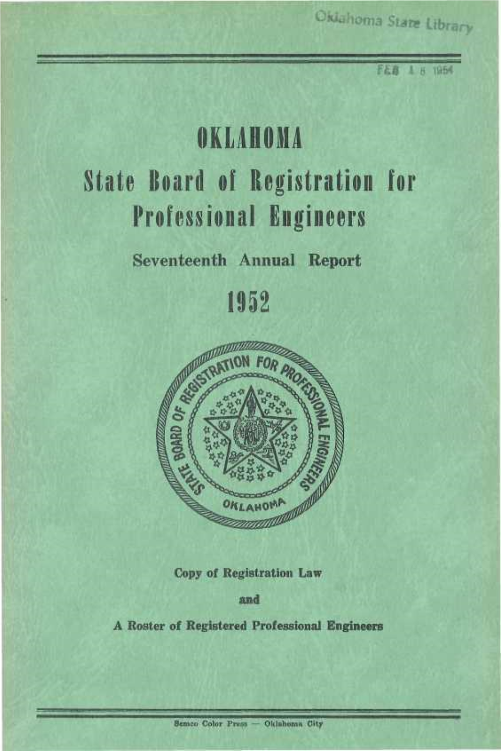 OKLAHOMA State Board of Registration for Professional Engineers 1952