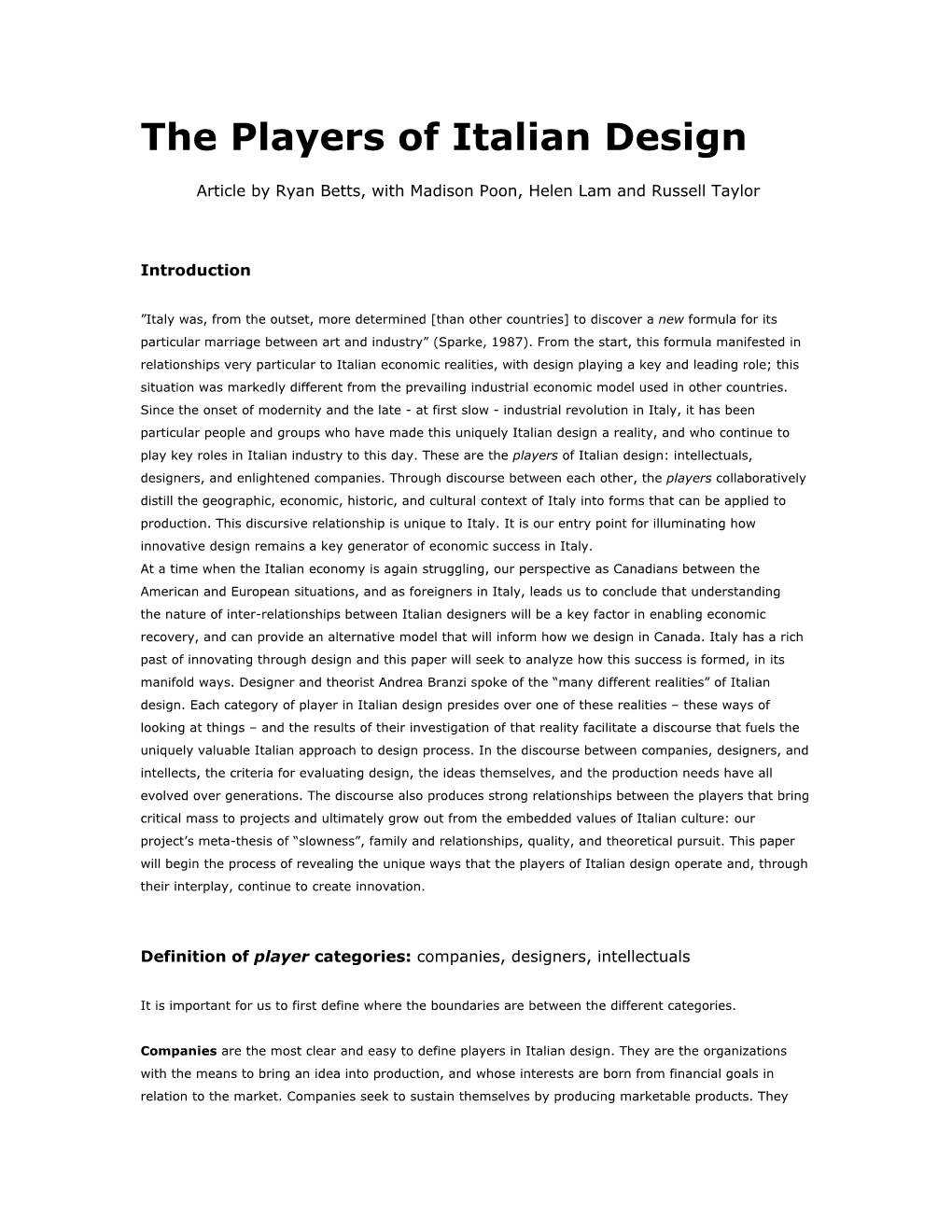 The Players of Italian Design