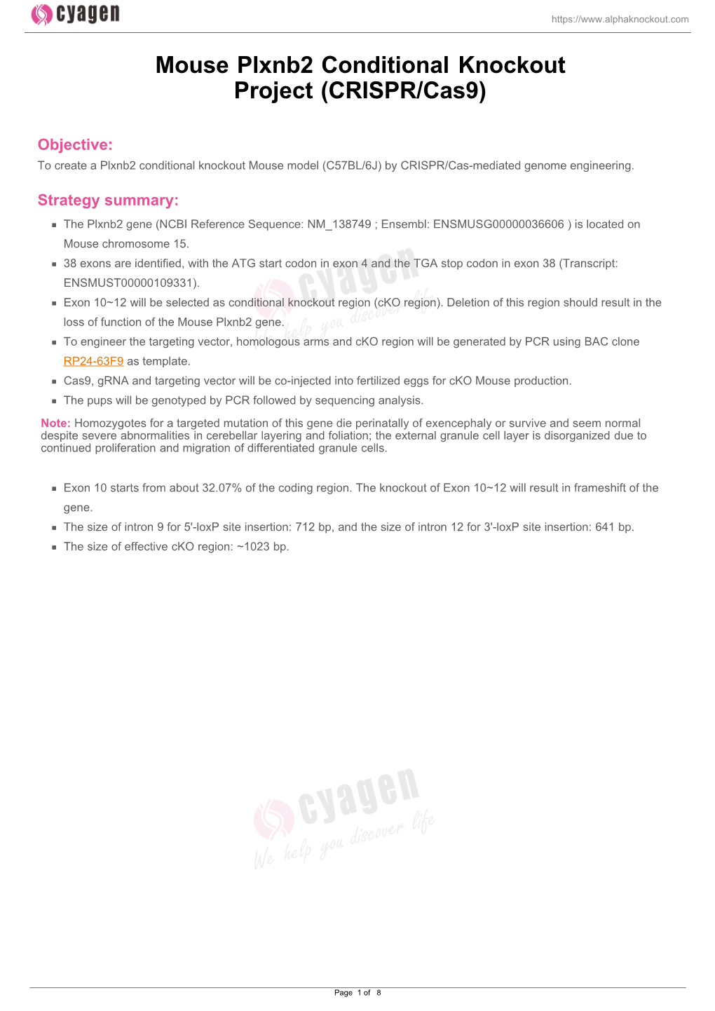 Mouse Plxnb2 Conditional Knockout Project (CRISPR/Cas9)