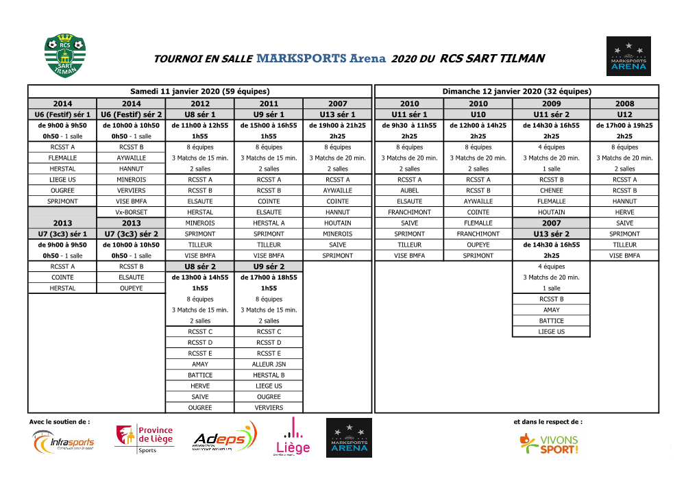 TOURNOI EN SALLE MARKSPORTS Arena 2020 DU RCS SART TILMAN