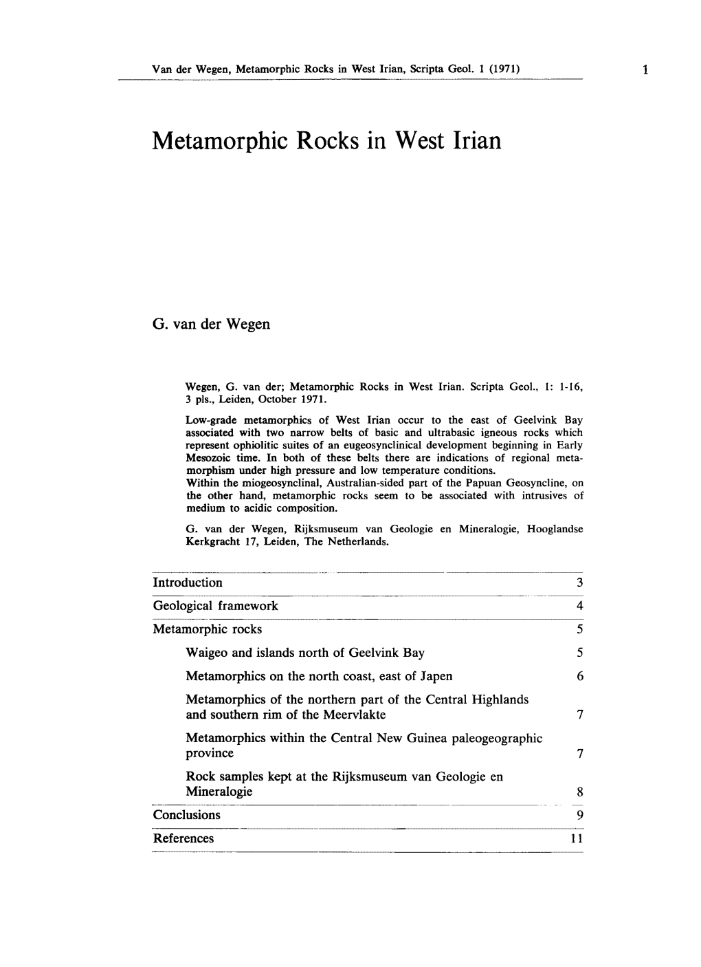 Metamorphic Rocks in West Irian, Scripta Geol