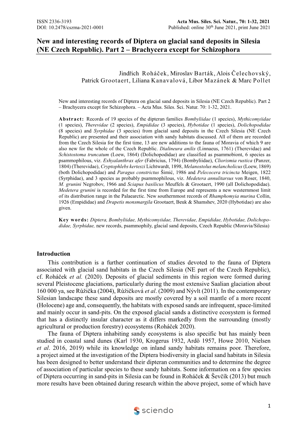 New and Interesting Records of Diptera on Glacial Sand Deposits in Silesia (NE Czech Republic)