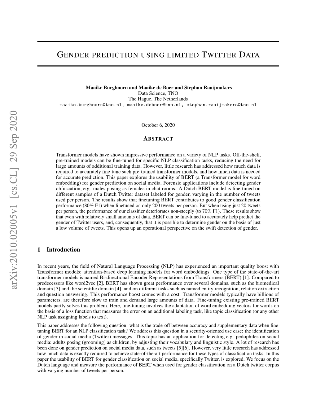 Gender Prediction Using Limited Twitter Data