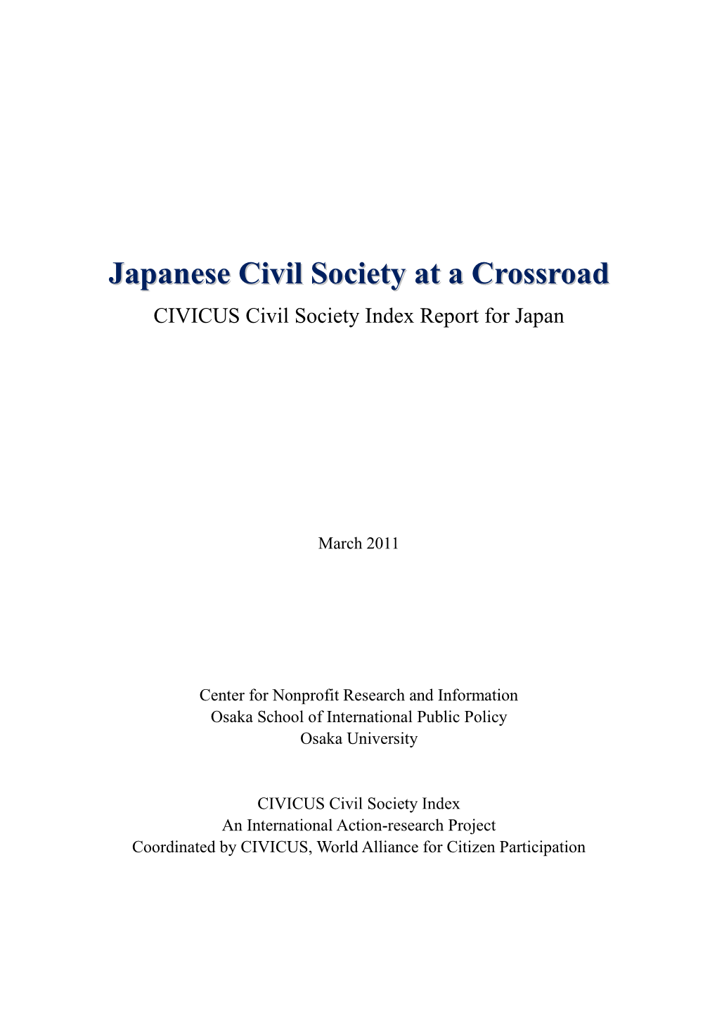 Japanese Civil Society at a Crossroad