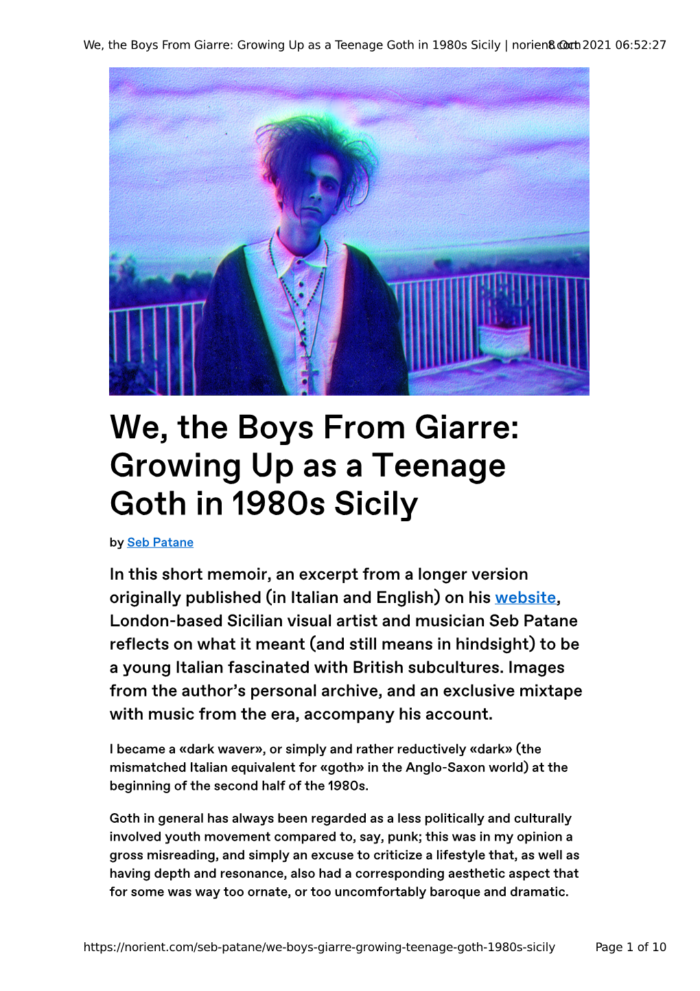 We, the Boys from Giarre: Growing up As a Teenage Goth in 1980S Sicily | Norien8t