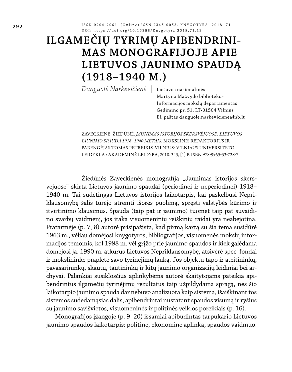 Monografijoje Apie Lietuvos Jaunimo Spaudą