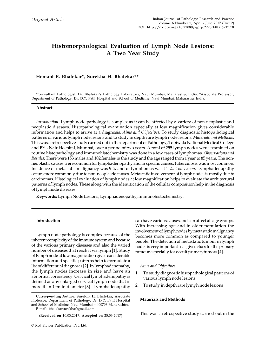 Histomorphological Evaluation of Lymph Node Lesions: a Two Year Study