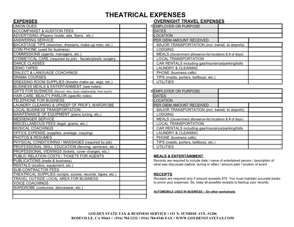 AUTOMOBILE USED in BUSINESS on Other Worksheets