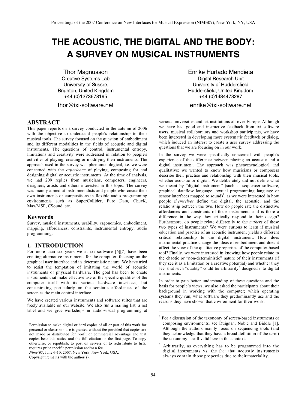 A Survey on Musical Instruments